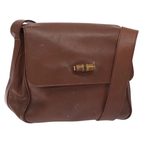 GUCCI Bamboo Shoulder Bag Leather Brown Gold 001 14 1571 Auth fm4767 - Picture 1 of 14